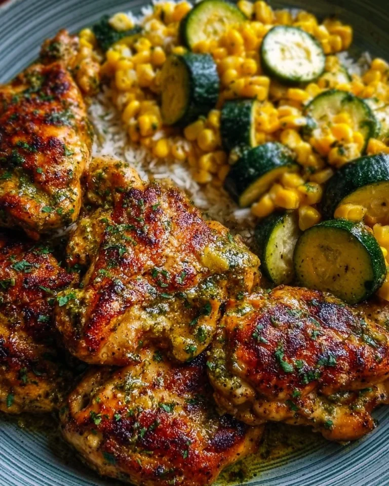 Garlic Butter Chicken served with zucchini and corn