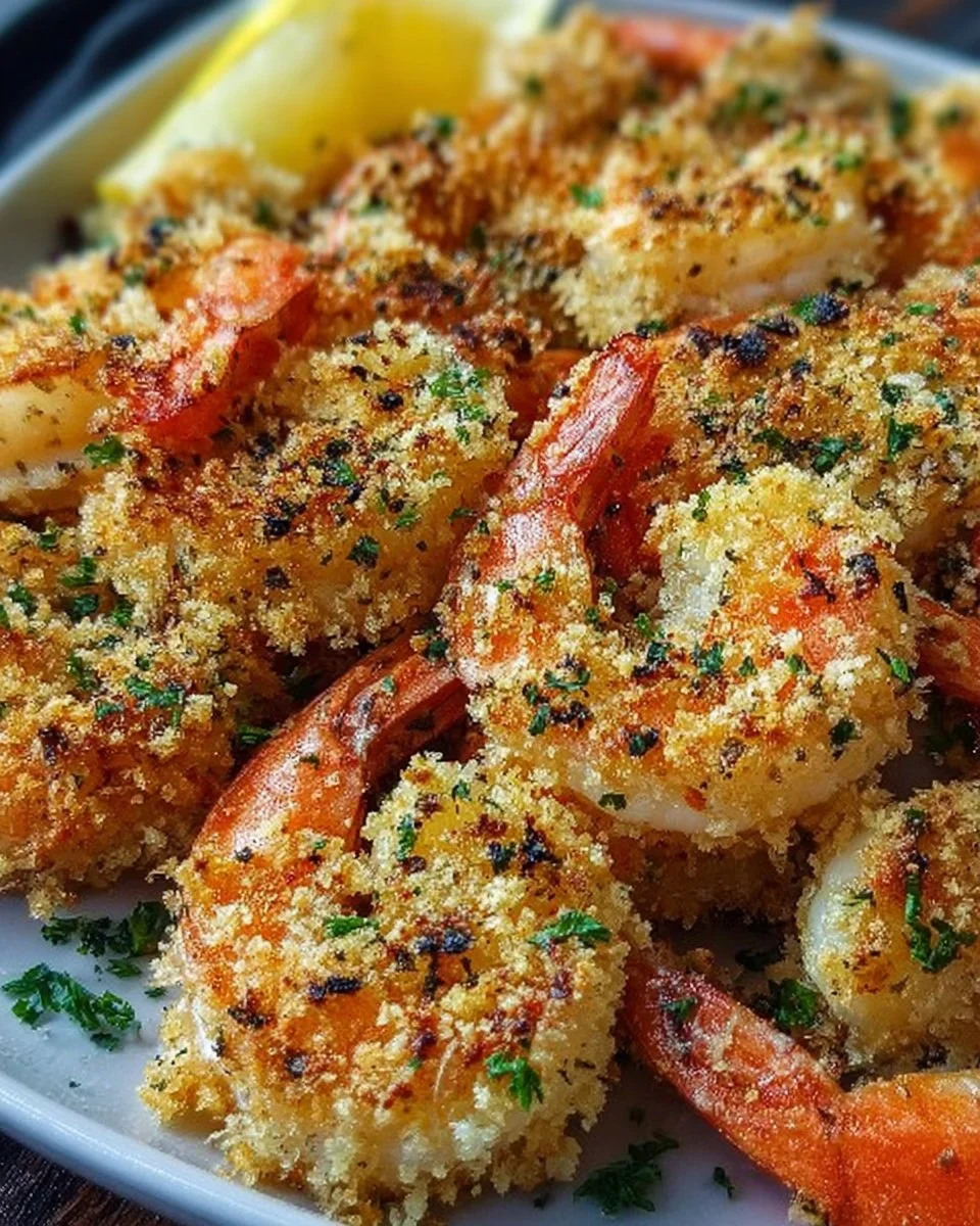 Delicious Garlic Parmesan Baked Shrimp served on a plate