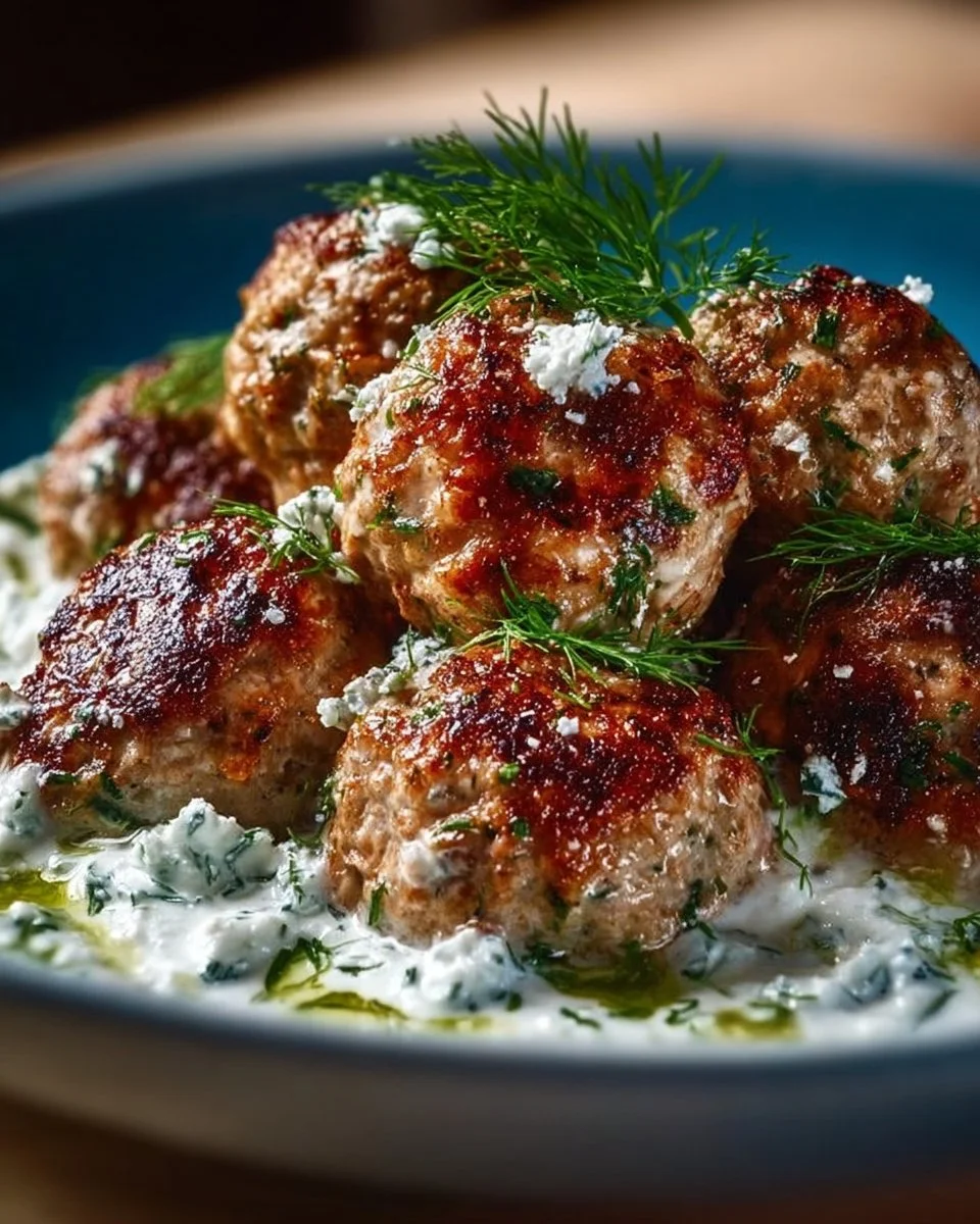 Greek Turkey Meatballs served with creamy Tzatziki sauce