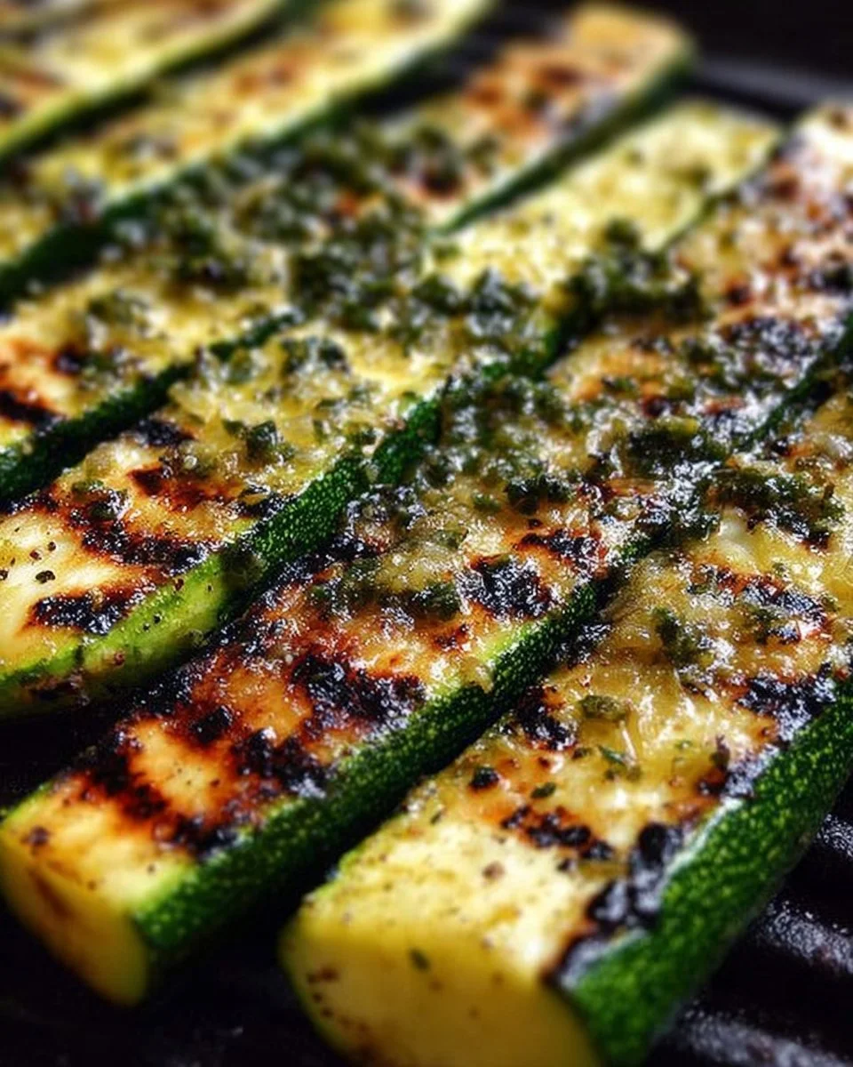 Perfectly grilled zucchini slices on a summer barbecue grill