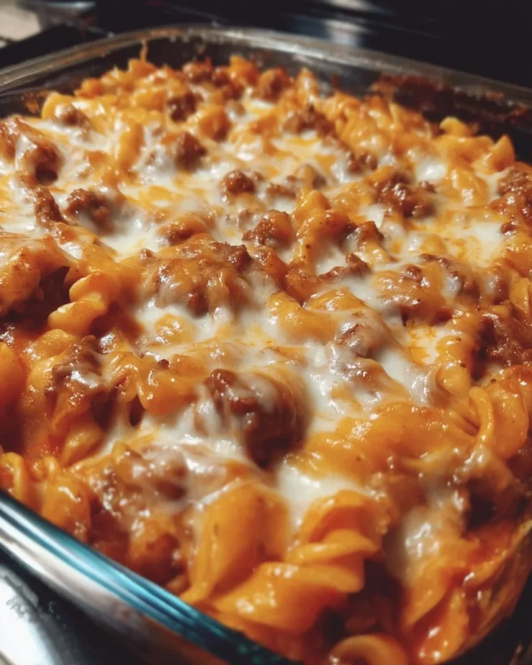 Delicious homemade Hamburger Casserole served in a baking dish