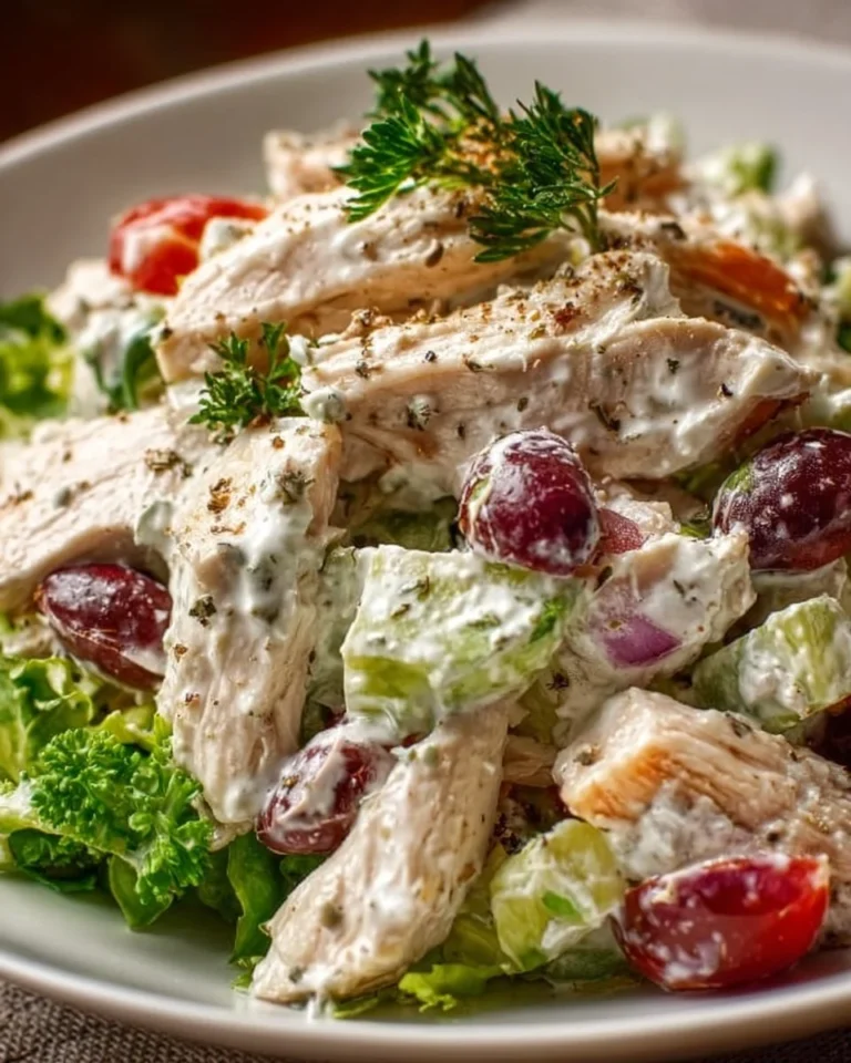 Healthy chicken salad with Greek yogurt served in a bowl with fresh vegetables.