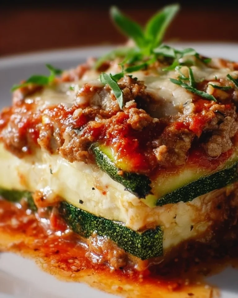 Healthy zucchini lasagna made with ground turkey and fresh ingredients