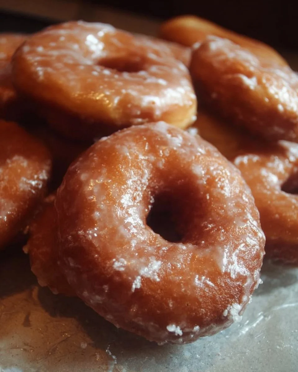 Homemade Krispy Kreme donuts on a wooden table with sprinkles