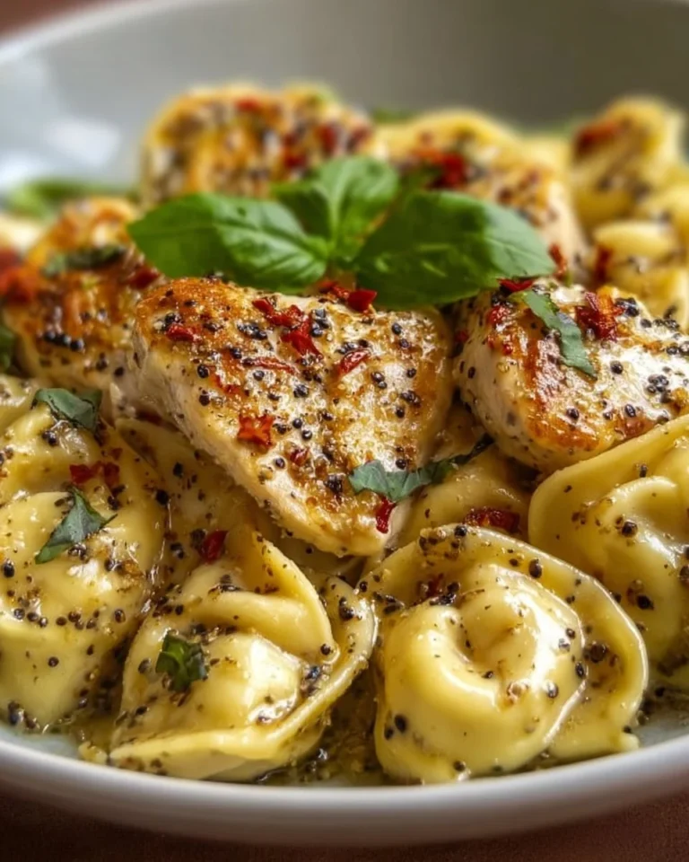 Delicious Marry Me Chicken Tortellini served in a creamy sauce with herbs