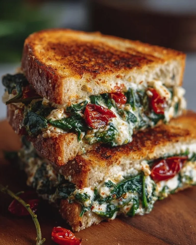 Mediterranean Spinach Grilled Cheese sandwich on a plate with fresh ingredients