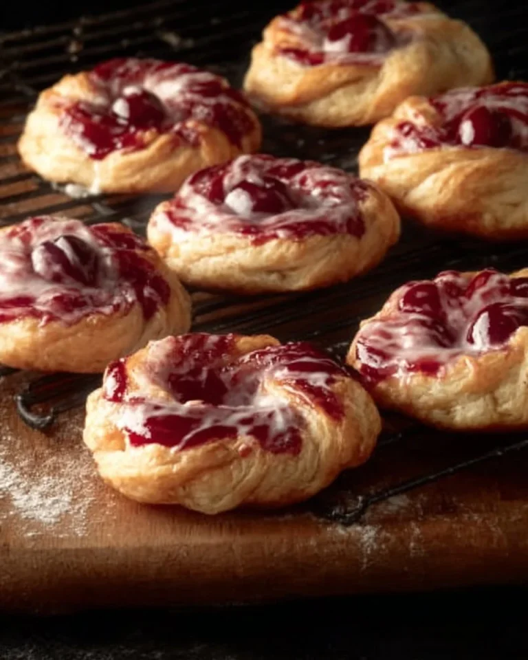 Mini cherry cheese danishes with flaky pastry and cherry topping