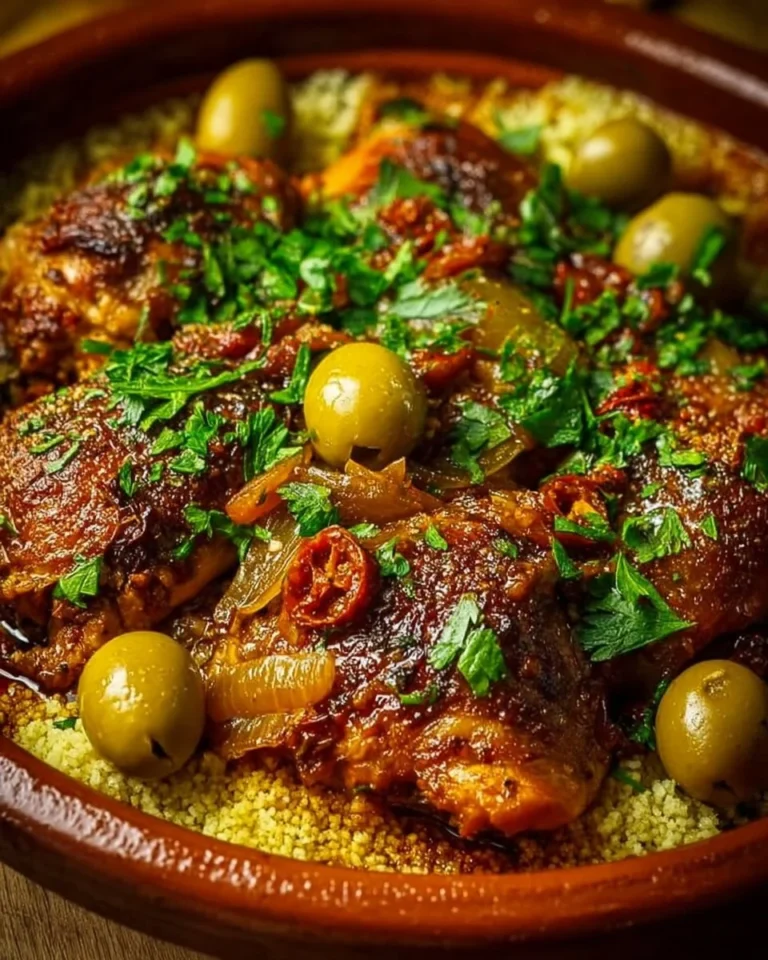 Bowl of Moroccan Chicken Stew with colorful vegetables and spices