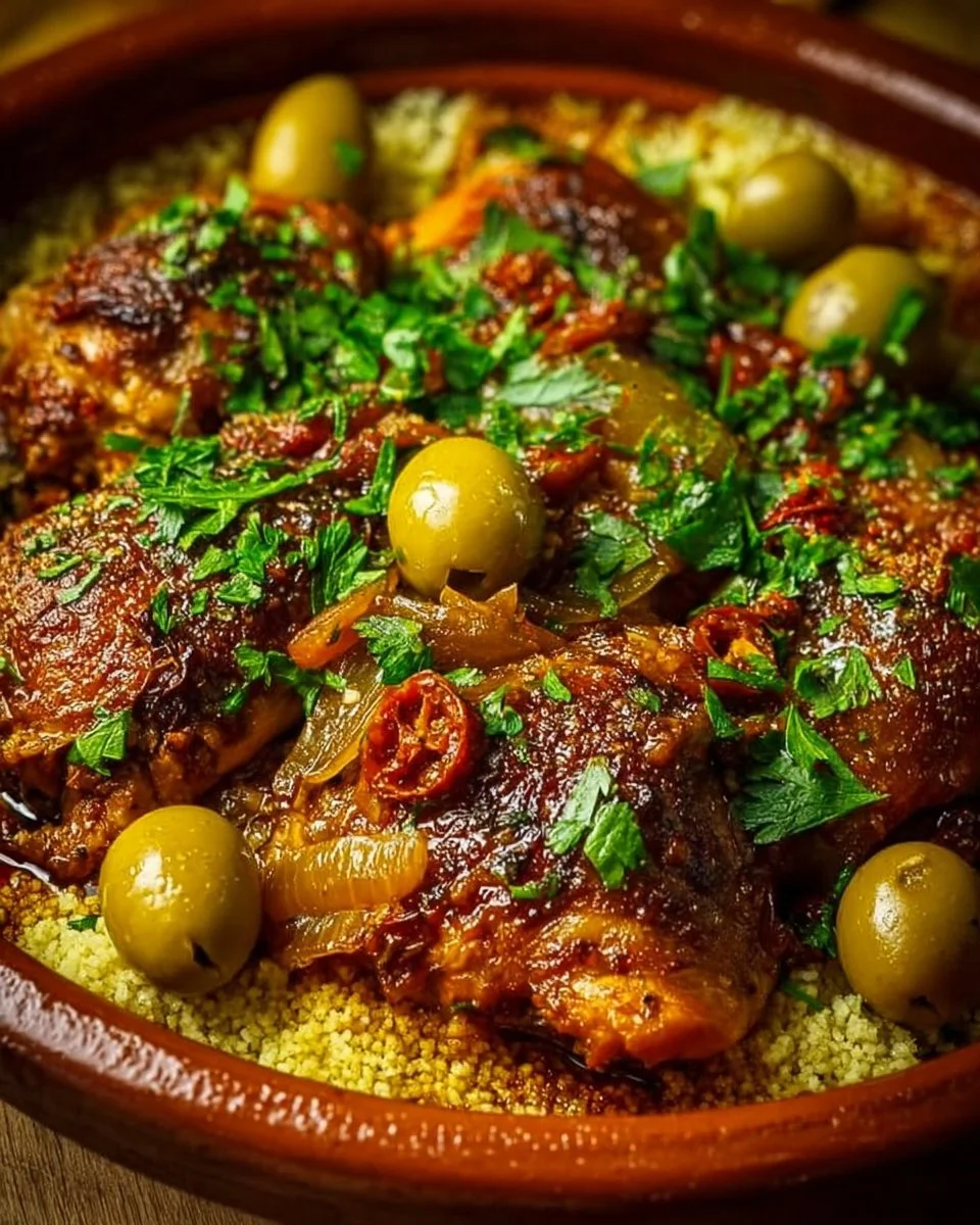 Bowl of Moroccan Chicken Stew with colorful vegetables and spices