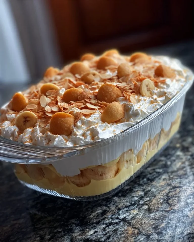 Old Fashioned Banana Pudding in a glass dish, showcasing layers of bananas and creamy pudding