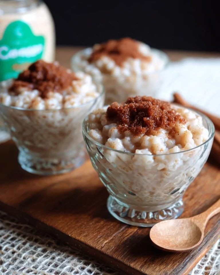 Bowl of creamy old fashioned rice pudding topped with cinnamon and raisins