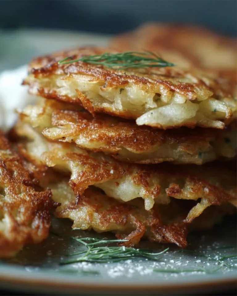 Homemade potato pancakes served with sour cream and chives.