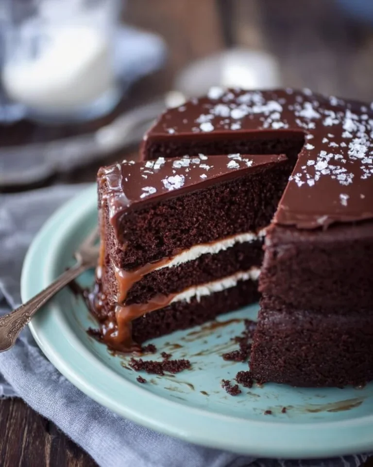Salted Caramel 'Ding Dong' Chocolate Cake with rich chocolate icing and caramel drizzle.