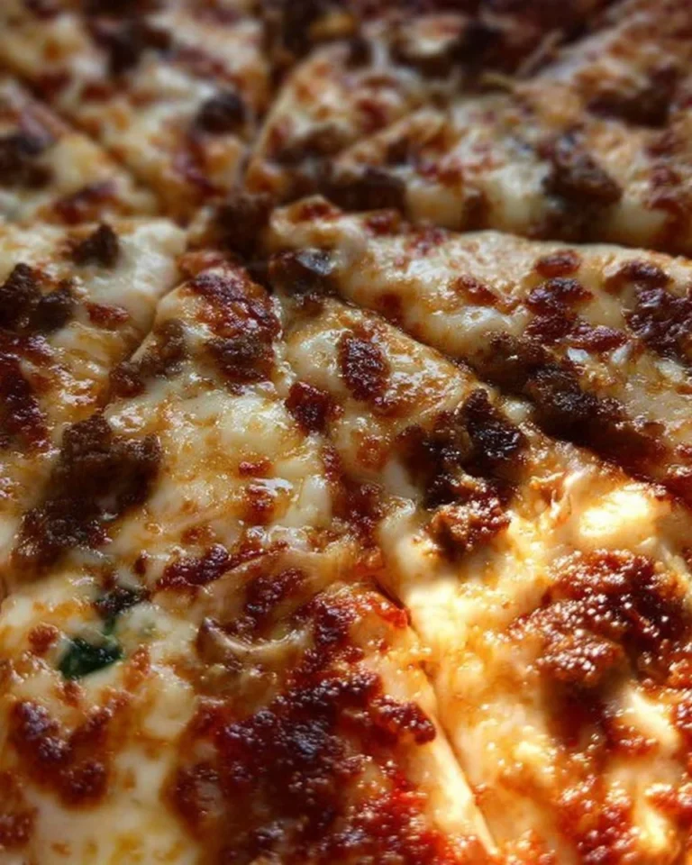 Slice of homemade school pizza topped with cheese and pepperoni on a plate.