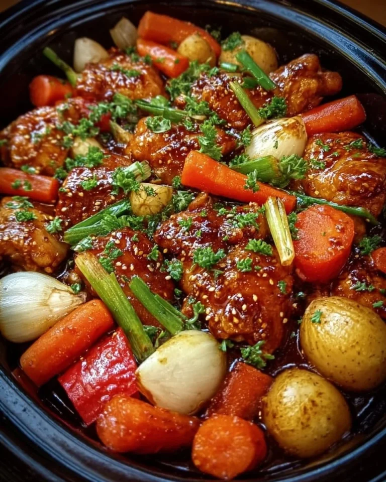 Delicious Slow Cooker Honey Garlic Chicken with mixed vegetables