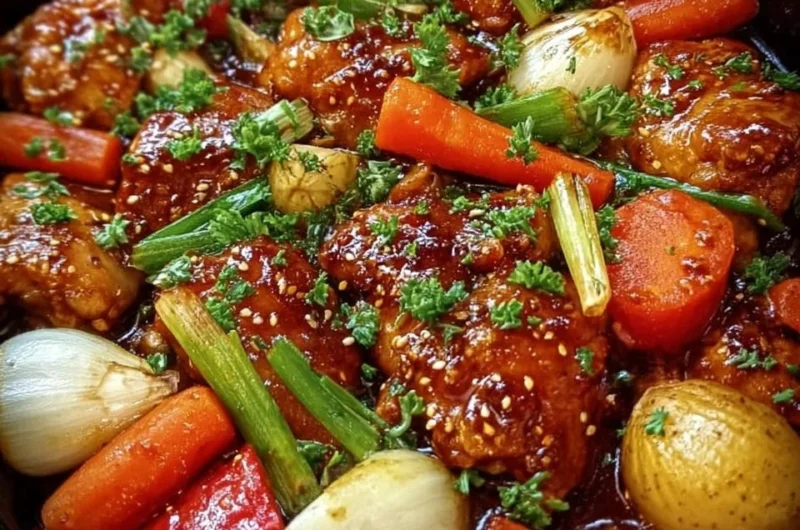 Delicious Slow Cooker Honey Garlic Chicken with mixed vegetables