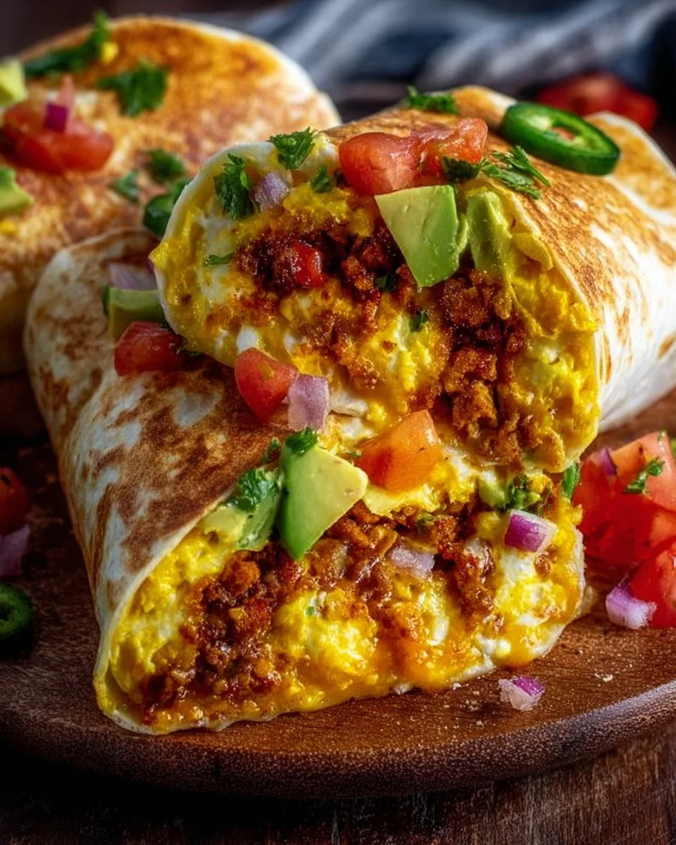 Spicy Southwest Breakfast Burritos with eggs and spices on a plate