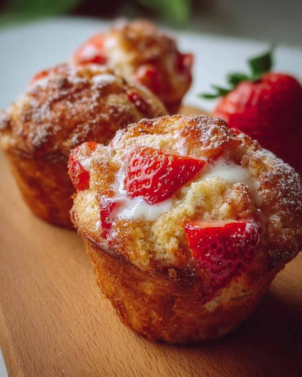 Freshly baked strawberry cream cheese muffins on a cooling rack