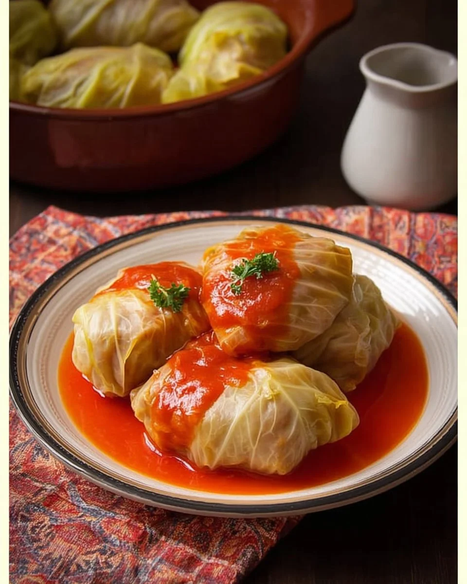 Delicious homemade stuffed cabbage rolls served on a plate.