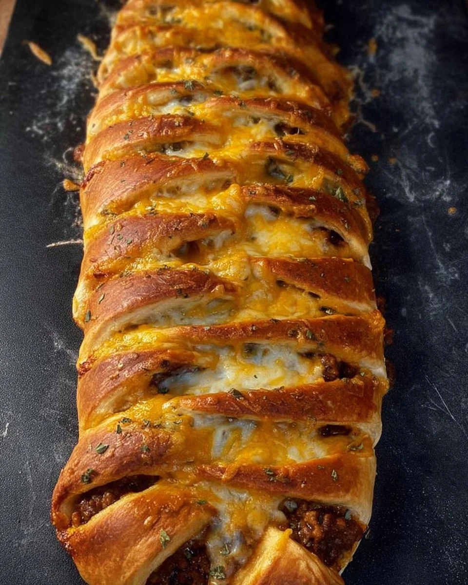 Taco Braid recipe served with toppings and sliced sections.