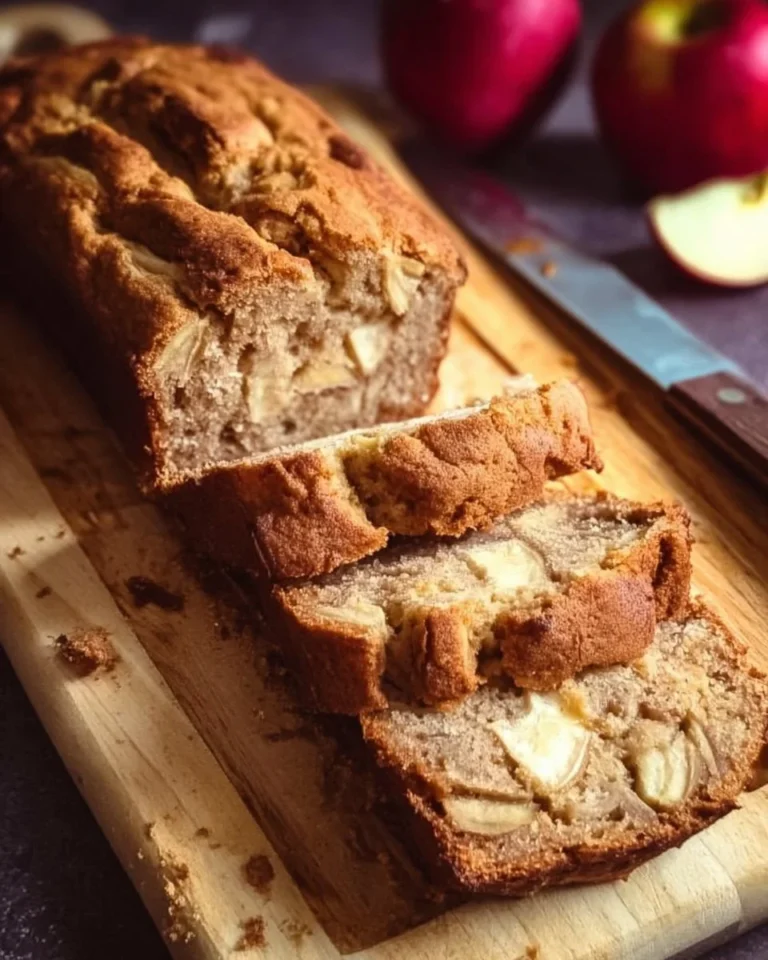 Freshly baked apple bread with cinnamon and walnuts on a wooden table