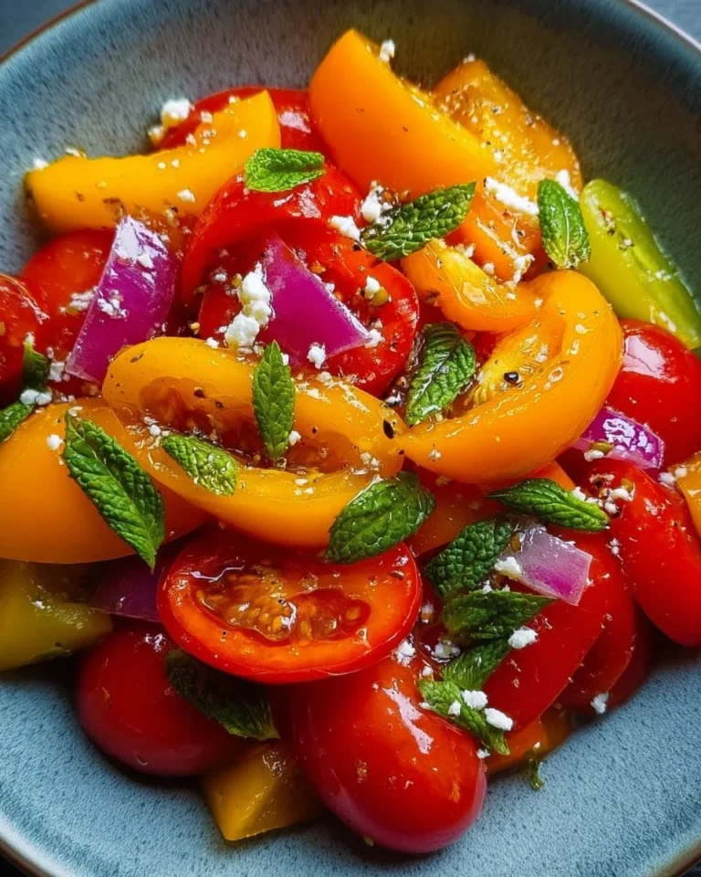 Colorful viral sweet pepper salad with fresh vegetables and herbs