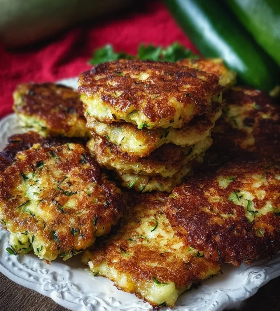 Homemade zucchini patties served on a plate with dipping sauce