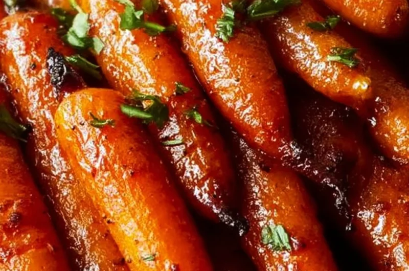 Delicious baked carrots with brown sugar glaze served on a plate