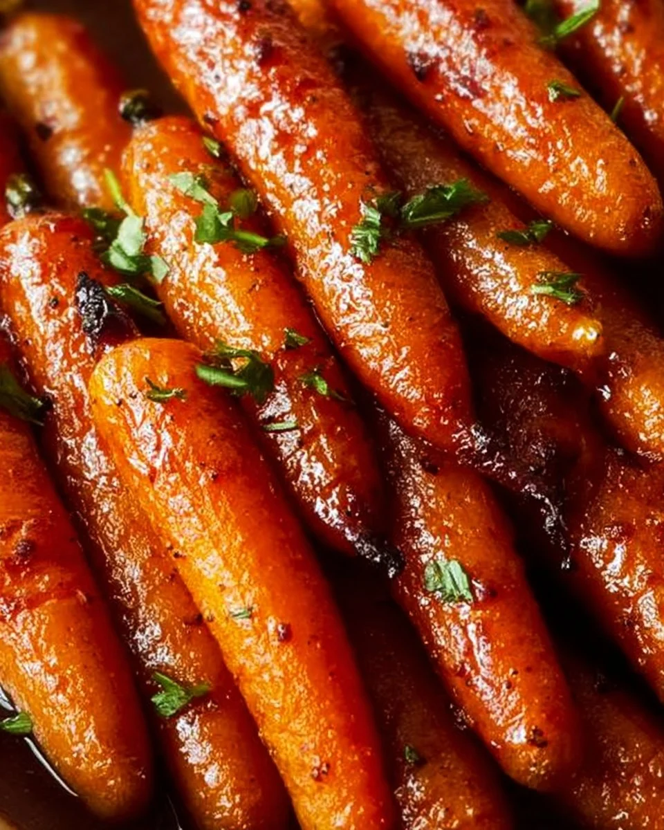 Delicious baked carrots with brown sugar glaze served on a plate