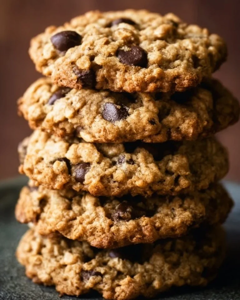 Delicious chewy oatmeal chocolate chip cookies on a plate