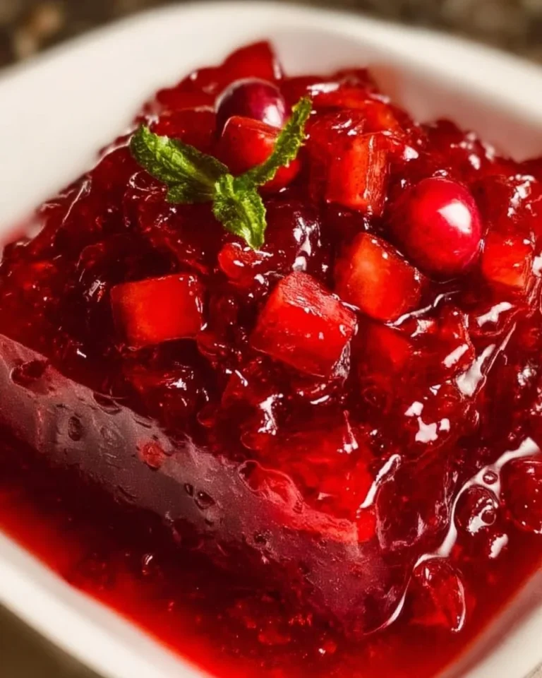 Delicious and colorful Cranberry Jello Salad served in a bowl
