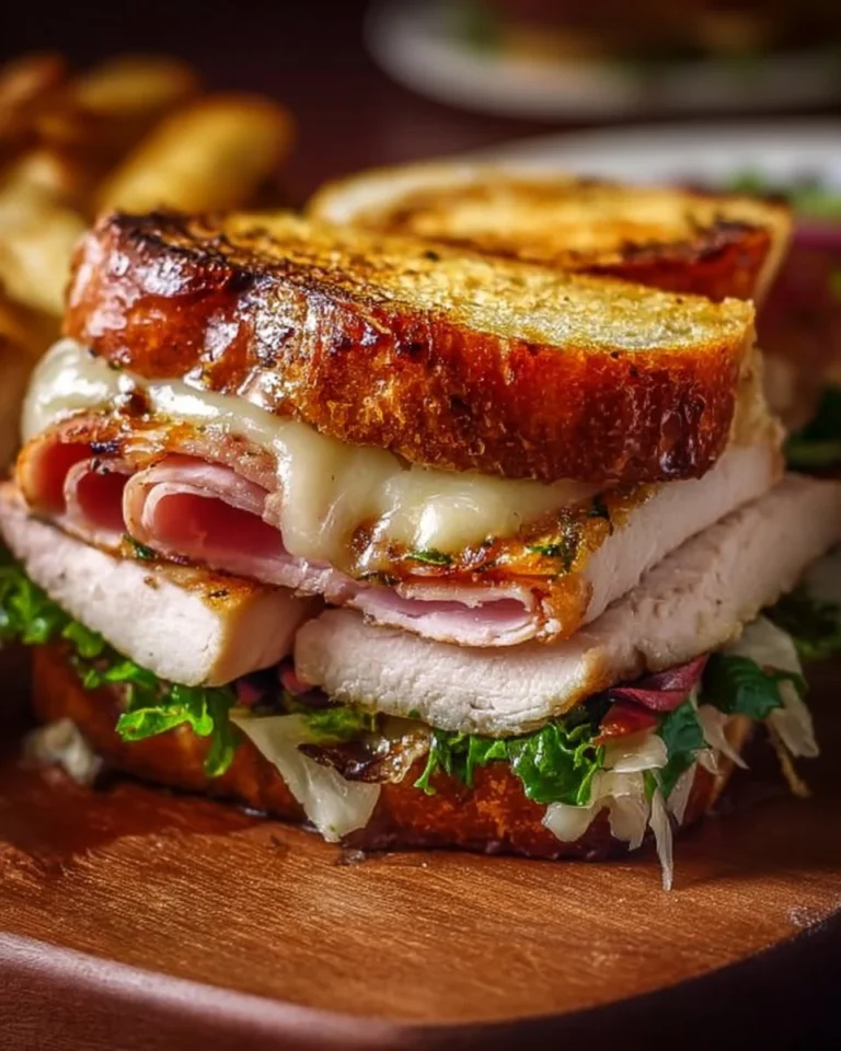Grilled Chicken Cordon Bleu Sandwich with crispy layers of chicken and ham