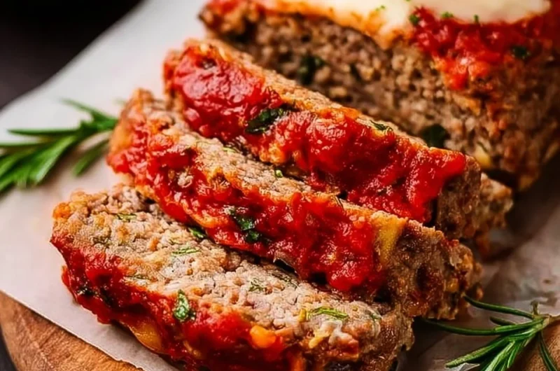Delicious Italian Meatloaf garnished with herbs and spices