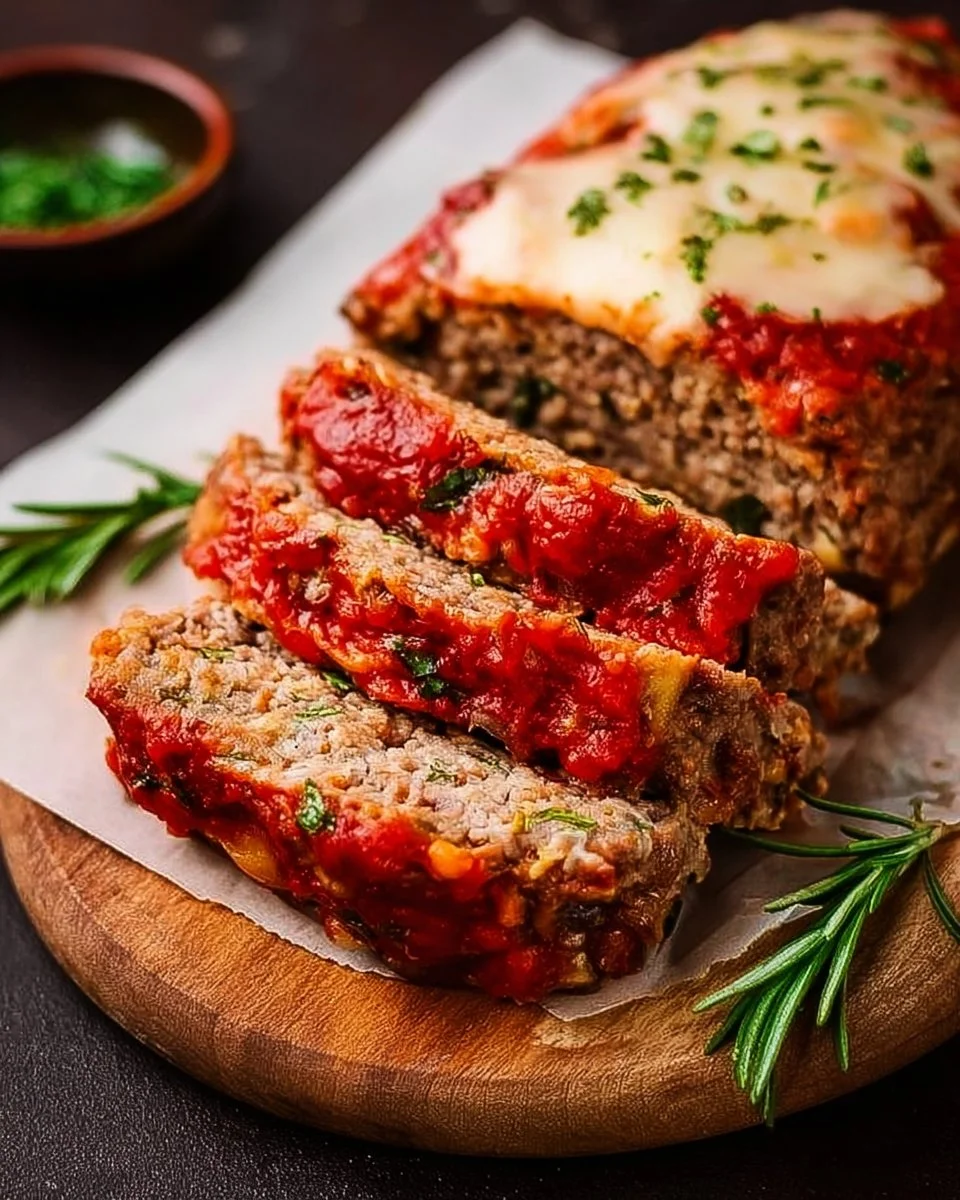 Delicious Italian Meatloaf garnished with herbs and spices