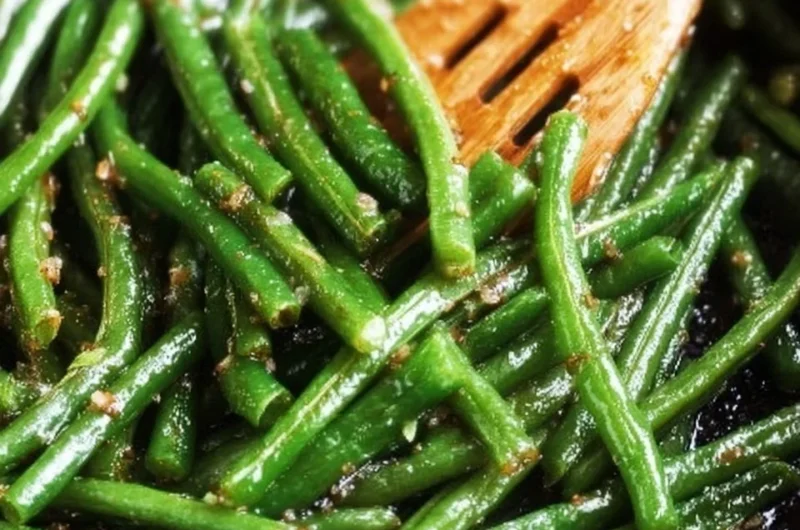 Delicious saut&eacute;ed green beans served in a bowl with seasoning.