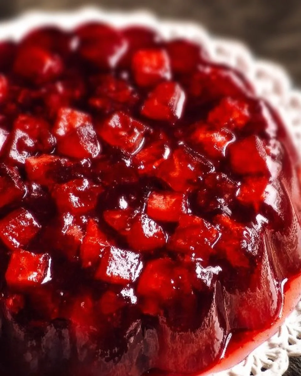 Old-Fashioned Cranberry Jello Salad served in a bowl with a festive garnish.