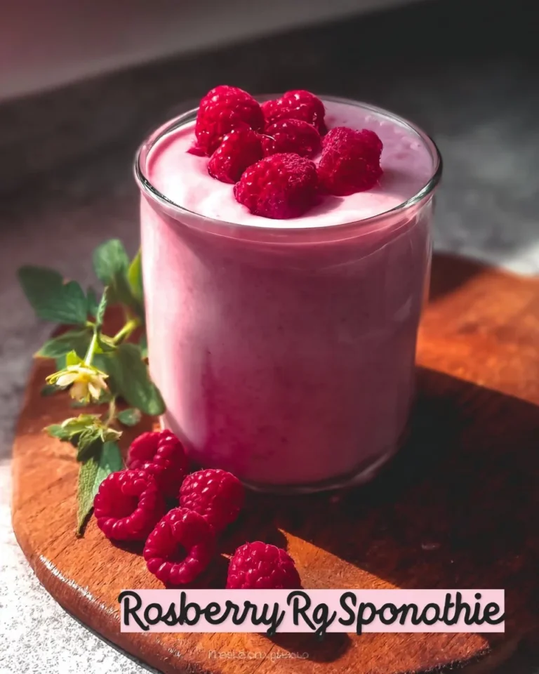 Delicious Raspberry Banana Yogurt Smoothie served in a glass with fresh fruits