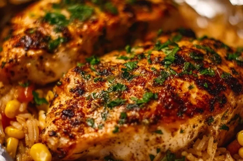 Santa Fe chicken foil packets with colorful vegetables and spices