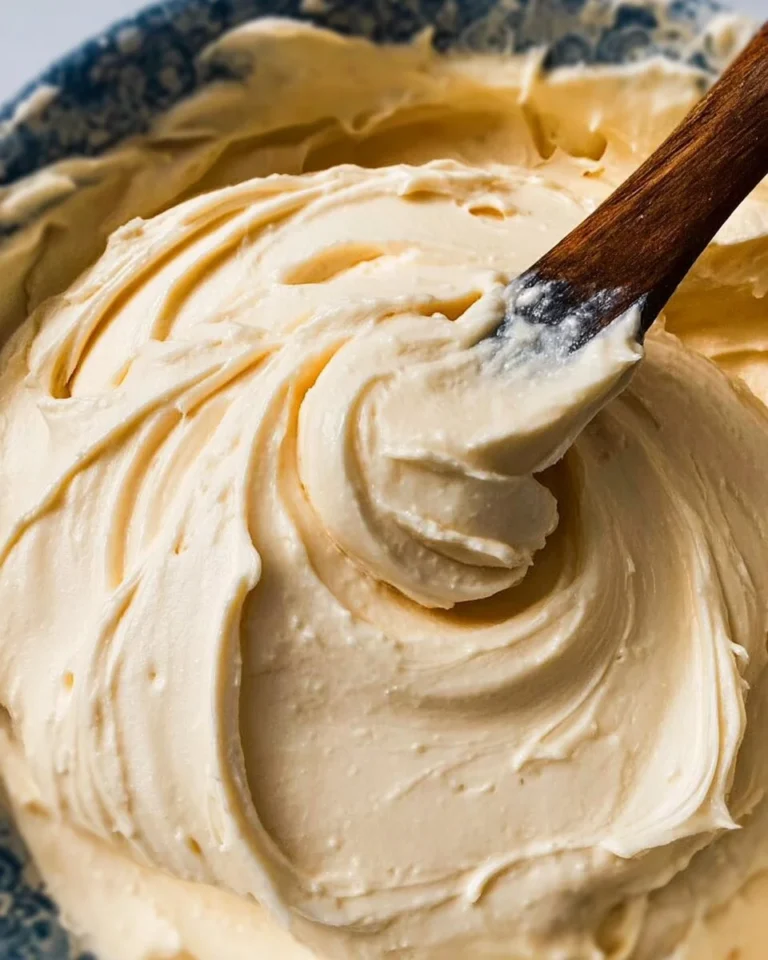 Silky cream cheese frosting topping on a delicious cake