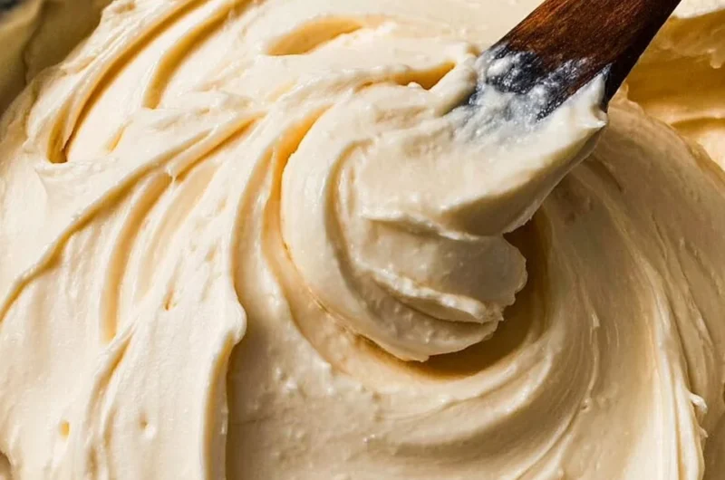 Silky cream cheese frosting topping on a delicious cake