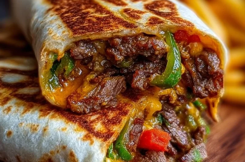 Steak & Cheese Burritos with dirty fries topping for added flavor