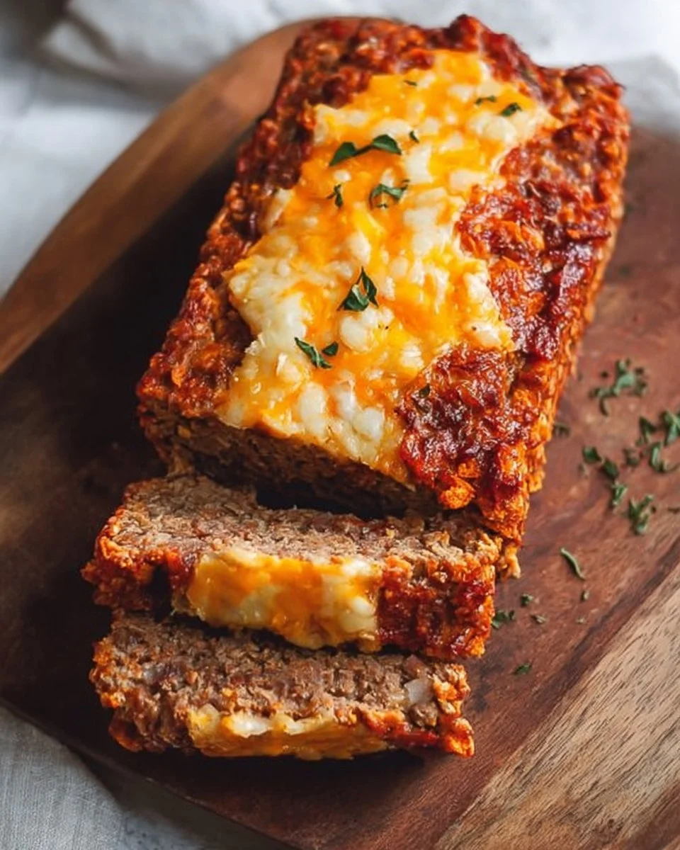 Delicious Taco Meatloaf with Doritos and melted cheese on a platter