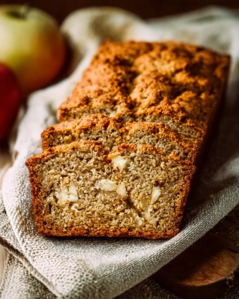 Delicious moist apple loaf cake served on a rustic wooden table