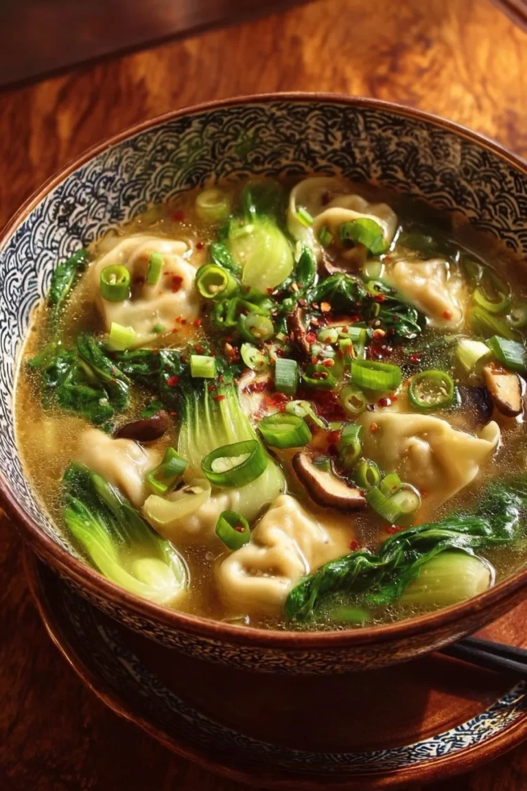 30-minute ginger shiitake wonton soup with bok choy and lemon