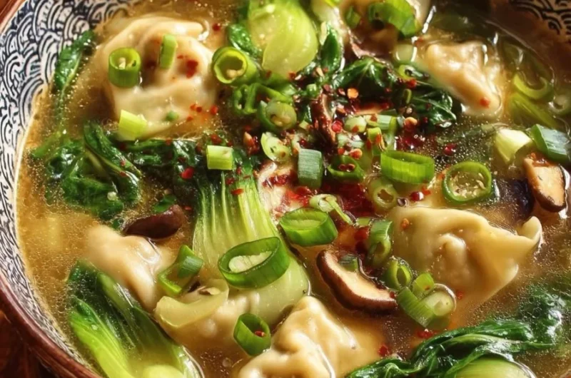 30-minute ginger shiitake wonton soup with bok choy and lemon