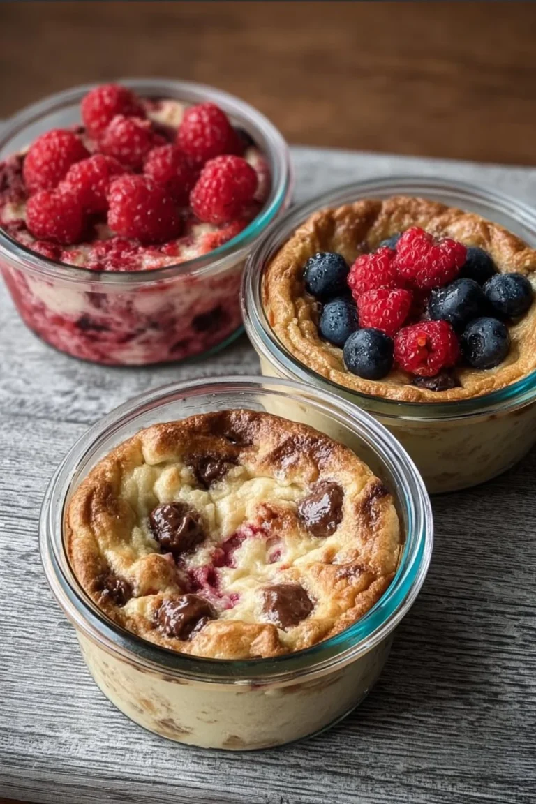 Baked protein pancake bowls topped with fruits and nuts for a nutritious breakfast