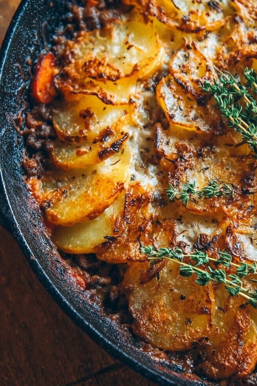 Best Mushroom, Ground Beef & Lentil Potato Hotpot