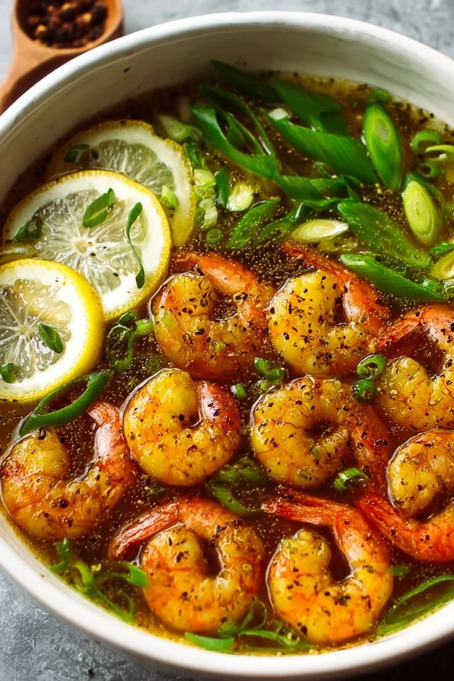 Cleansing Lemon Miso Shrimp Bowl topped with fresh vegetables and herbs