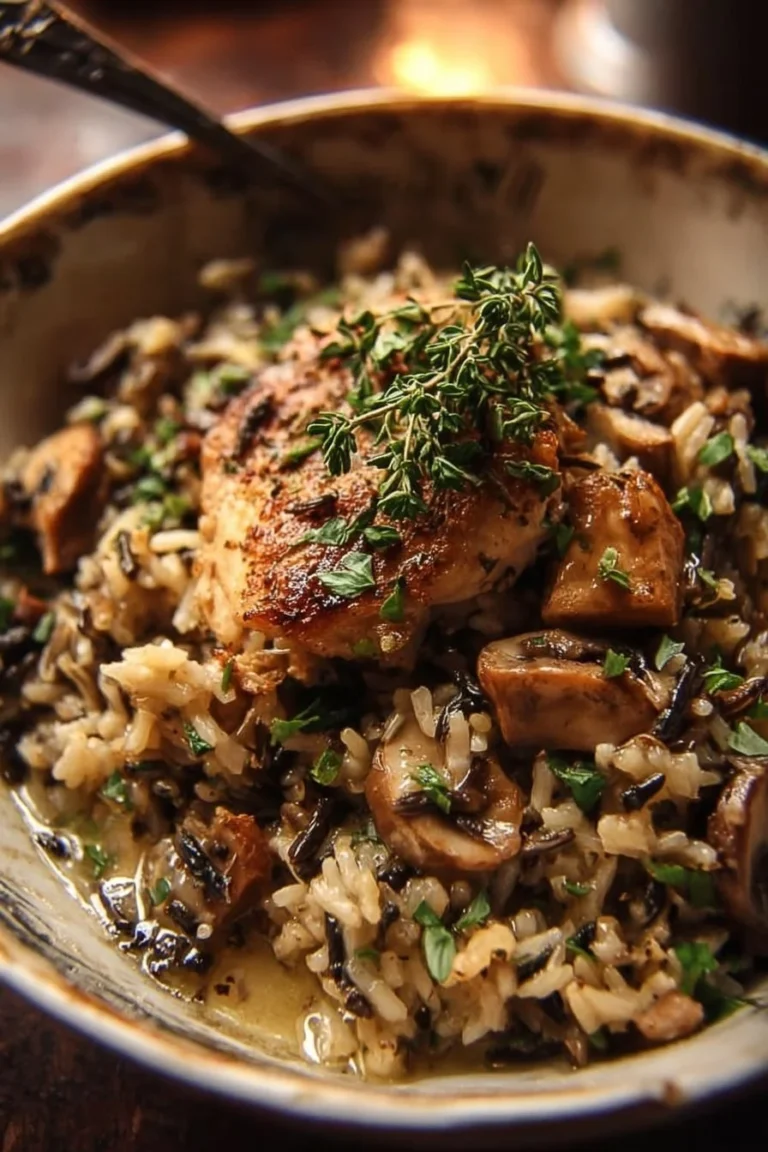 Comforting chicken mushroom bowl with wild rice for a hearty meal