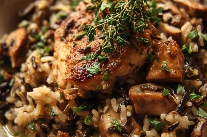 Comforting chicken mushroom bowl with wild rice for a hearty meal